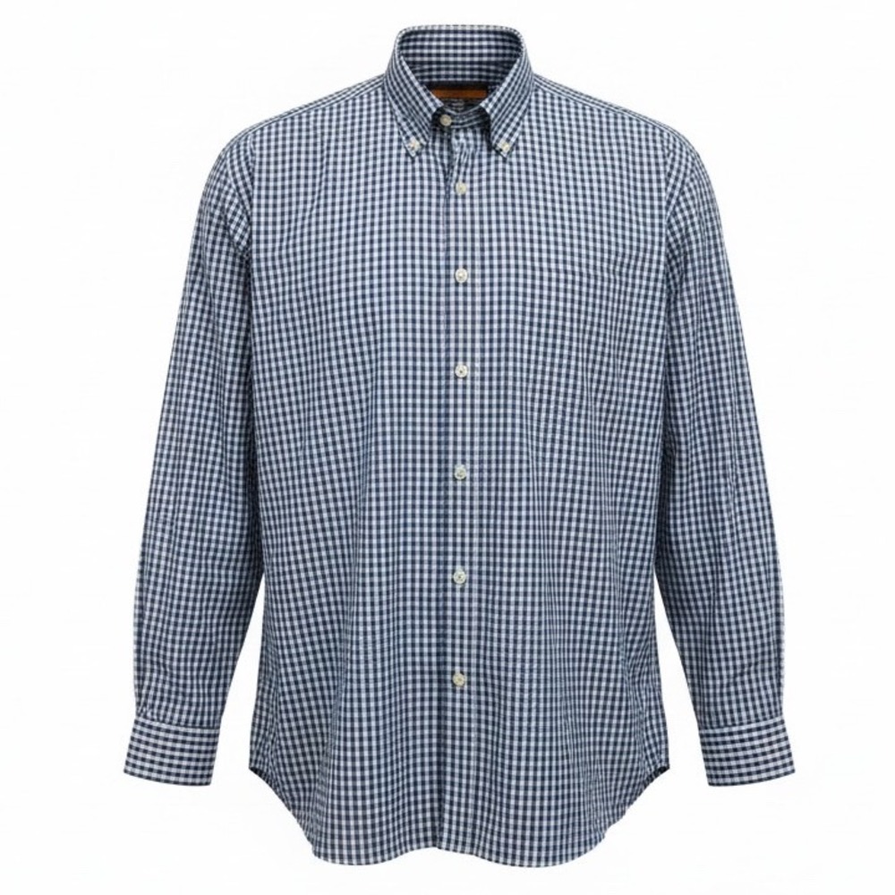 Davide Cenci Mens XL Blue Gingham Cotton Button Down Shirt Italy Roma (AA45)